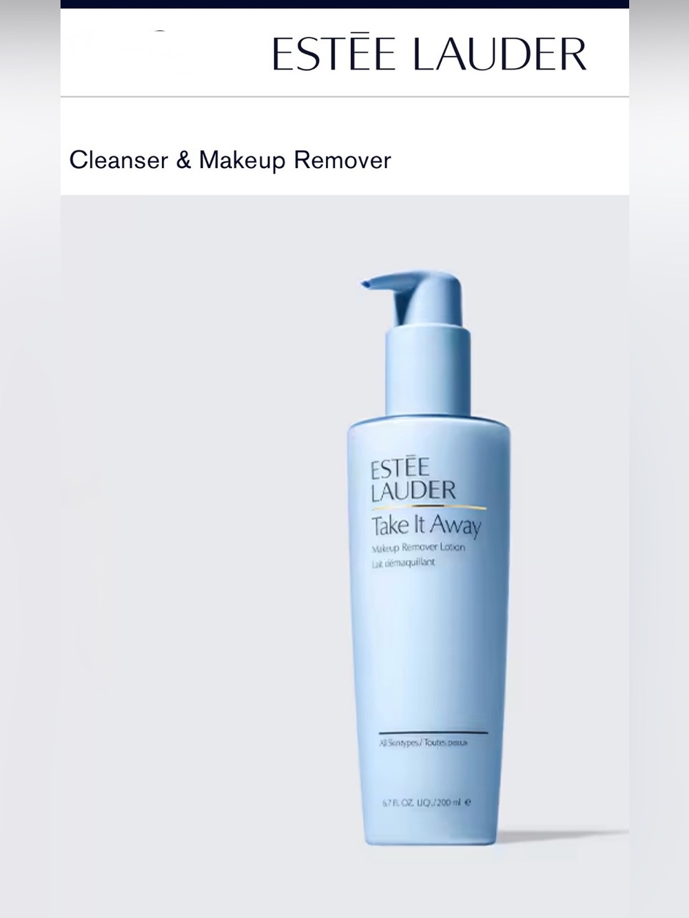 Estee Lauder Take It Away Makeup Remover Lotion in Light Blue Bottle